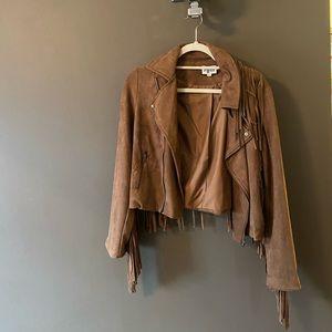 Show me your Mumu fringe faux suede jacket
